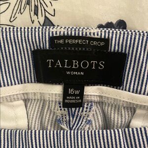 Talbots Women's Blue wand White Striped Perfect Crop Pants